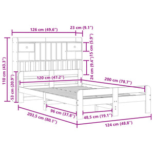 Κρεβάτι Βιβλιοθήκη Χωρίς Στρώμα 120x200 εκ Μασίφ Ξύλο Πεύκο - Pakobazaar