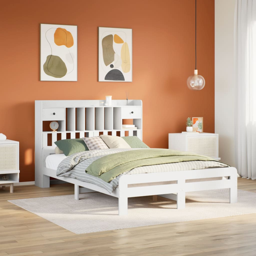 Κρεβάτι Βιβλιοθήκη Χωρίς Στρώμα 140x190 εκ Μασίφ Ξύλο Πεύκου