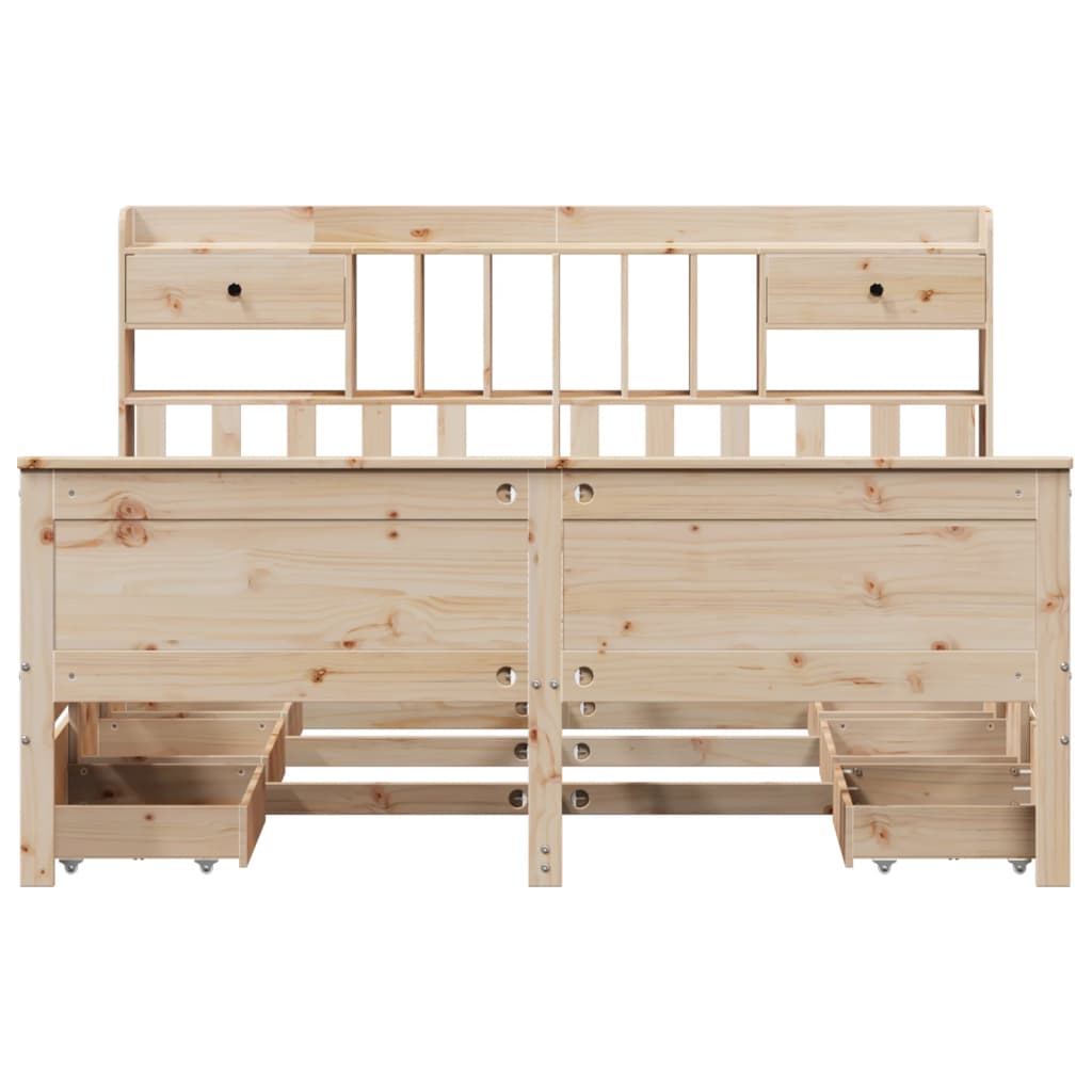 Κρεβάτι Βιβλιοθήκη Χωρίς Στρώμα 200x200 εκ Μασίφ Ξύλο Πεύκου