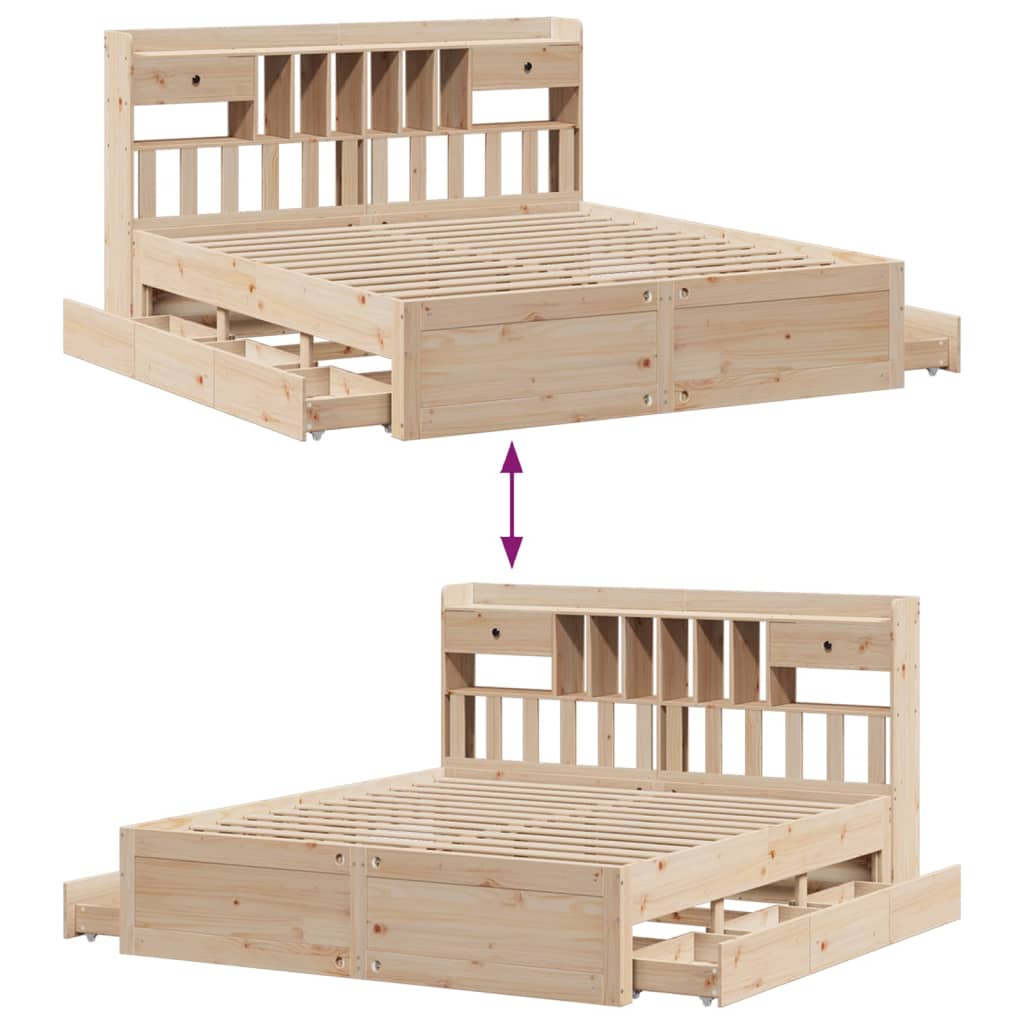 Κρεβάτι Βιβλιοθήκη Χωρίς Στρώμα 180x200 εκ Μασίφ Ξύλο Πεύκου - Pakobazaar