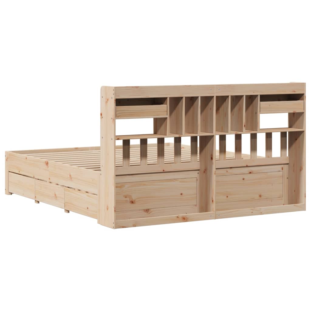 Κρεβάτι Βιβλιοθήκη Χωρίς Στρώμα 180x200 εκ Μασίφ Ξύλο Πεύκου - Pakobazaar