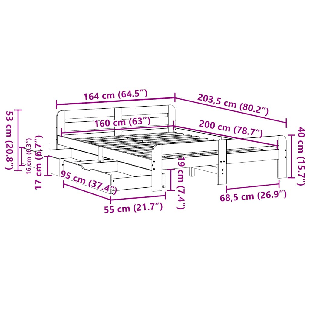 Σκελετός Κρεβ. Χωρίς Στρώμα Καφέ Κεριού 160x200 εκ Μασίφ Πεύκο - Pakobazaar