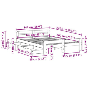 Σκελετός Κρεβατιού Χωρίς Στρώμα Καφέ 140x200 Μασίφ Ξύλο Πεύκου