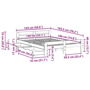 Σκελετός Κρεβατιού Χωρίς Στρώμα Καφέ 140x190 Μασίφ Ξύλο Πεύκου