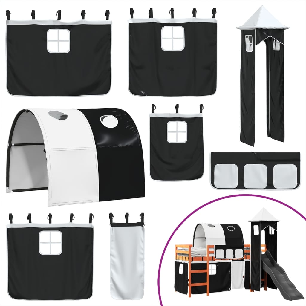 Υπερυψ. Κρεβάτι με Πύργο Λευκό/Μαύρο 80x200 εκ. Μασίφ Πεύκο - Pakobazaar