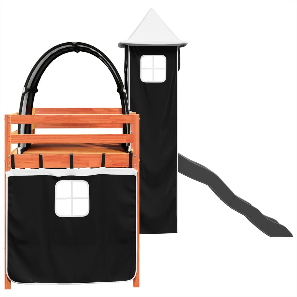 Υπερυψ. Κρεβάτι με Πύργο Λευκό/Μαύρο 80x200 εκ. Μασίφ Πεύκο - Pakobazaar