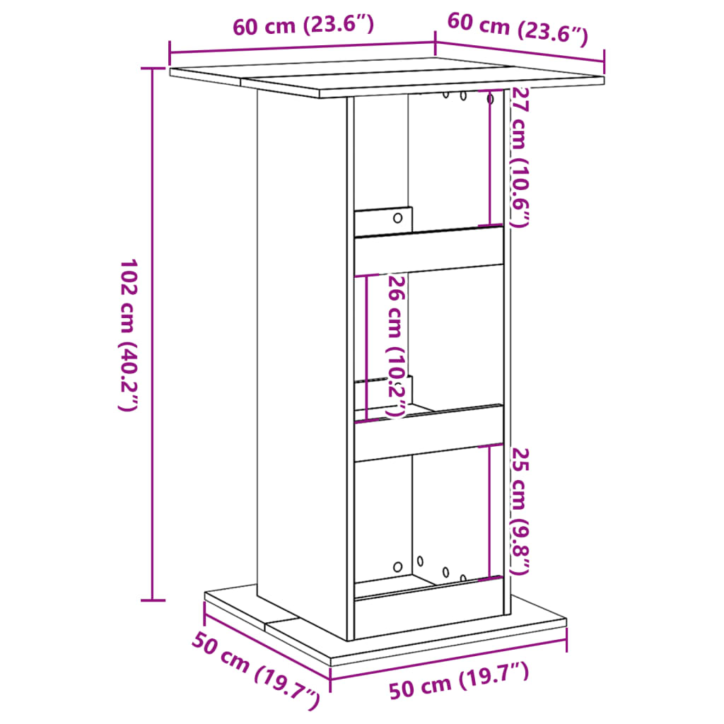Τραπέζι Μπαρ με Ράφια Γκρι Sonoma 60x60x102 εκ. Επεξ. Ξύλο