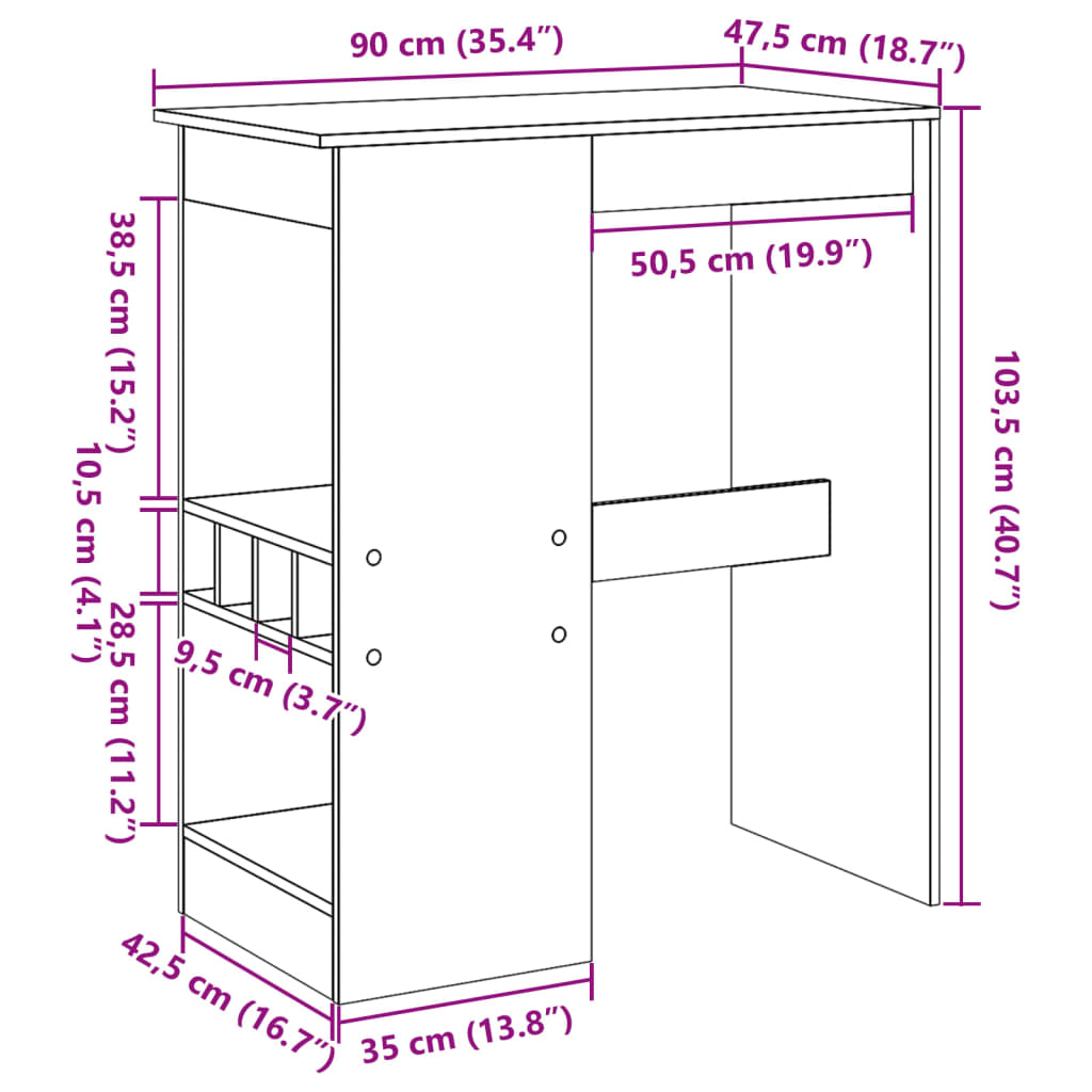 Τραπέζι Μπαρ με Ράφια Μαύρο 90x47,5x103,5 εκ. Επεξεργ. Ξύλο