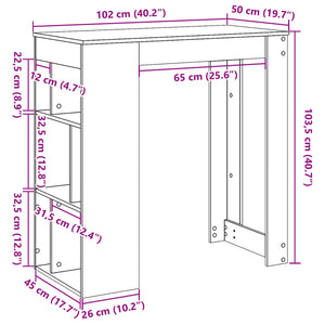 Τραπέζι Μπαρ με Ράφια Καπνιστή Δρυς 102x50x103,5εκ Επεξ. Ξύλο