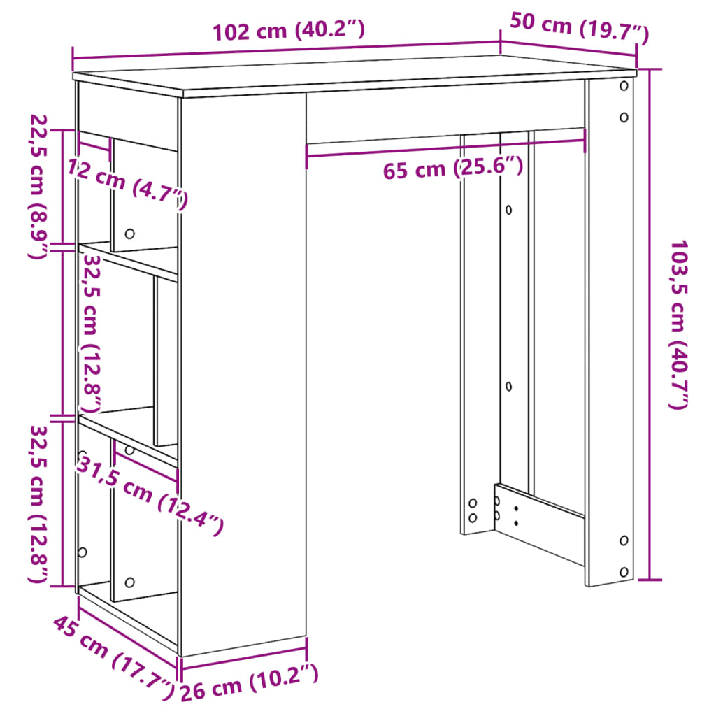 Τραπέζι Μπαρ με Ράφια Καφέ Δρυς 102x50x103,5εκ. Επεξεργ. Ξύλο