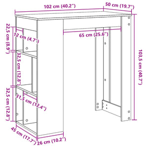 Τραπέζι Μπαρ με Ράφια Καφέ Δρυς 102x50x103,5εκ. Επεξεργ. Ξύλο