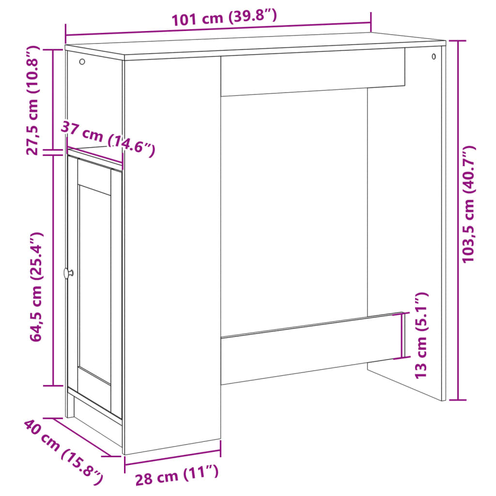 Τραπέζι Μπαρ με Ράφια Μαύρο 101x40x103,5 εκ. Επεξεργ. Ξύλο - Pakobazaar