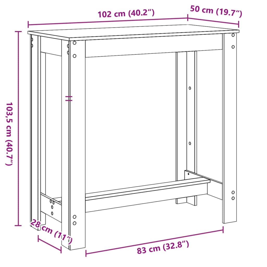 Τραπέζι Μπαρ Καπνιστή Δρυς 102x50x103,5εκ. Επεξεργ. Ξύλο - Pakobazaar