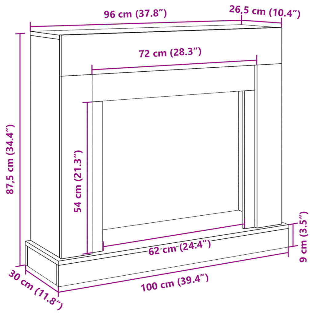 Πλαίσιο Τζακιού Γκρι Σκυρ. 100x30x87,5 εκ. από Επεξ. Ξύλο - Pakobazaar
