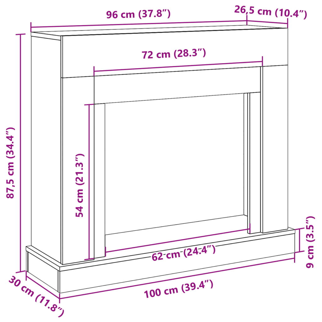 Πλαίσιο Τζακιού Καφέ Δρυς 100x30x87,5 εκ. από Επεξ. Ξύλο - Pakobazaar