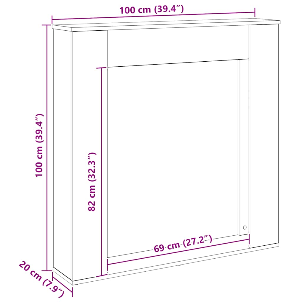 Πλαίσιο Τζακιού Αρτισιανή Δρυς 100x20x100 εκ. από Επεξ. Ξύλο - Pakobazaar