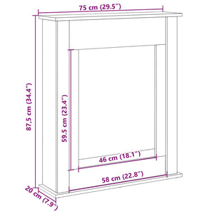 Πλαίσιο Τζακιού Μαύρο 75x20x87,5 εκ. από Επεξ. Ξύλο