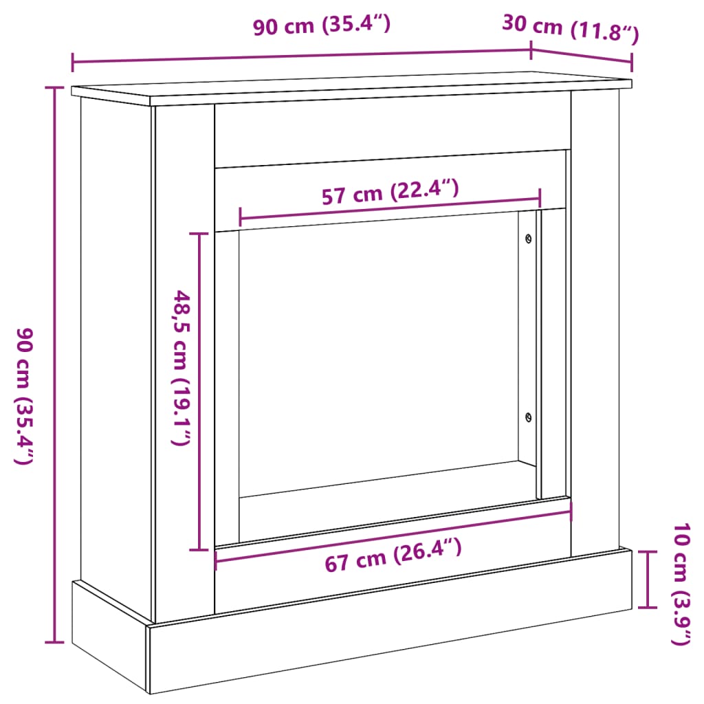 Πλαίσιο Τζακιού Γκρι Σκυρ. 90x30x90 εκ. από Επεξ. Ξύλο - Pakobazaar