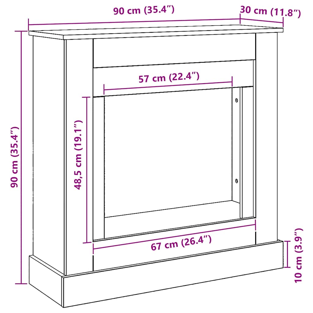 Πλαίσιο Τζακιού Αρτισιανή Δρυς 90x30x90 εκ. από Επεξ. Ξύλο - Pakobazaar