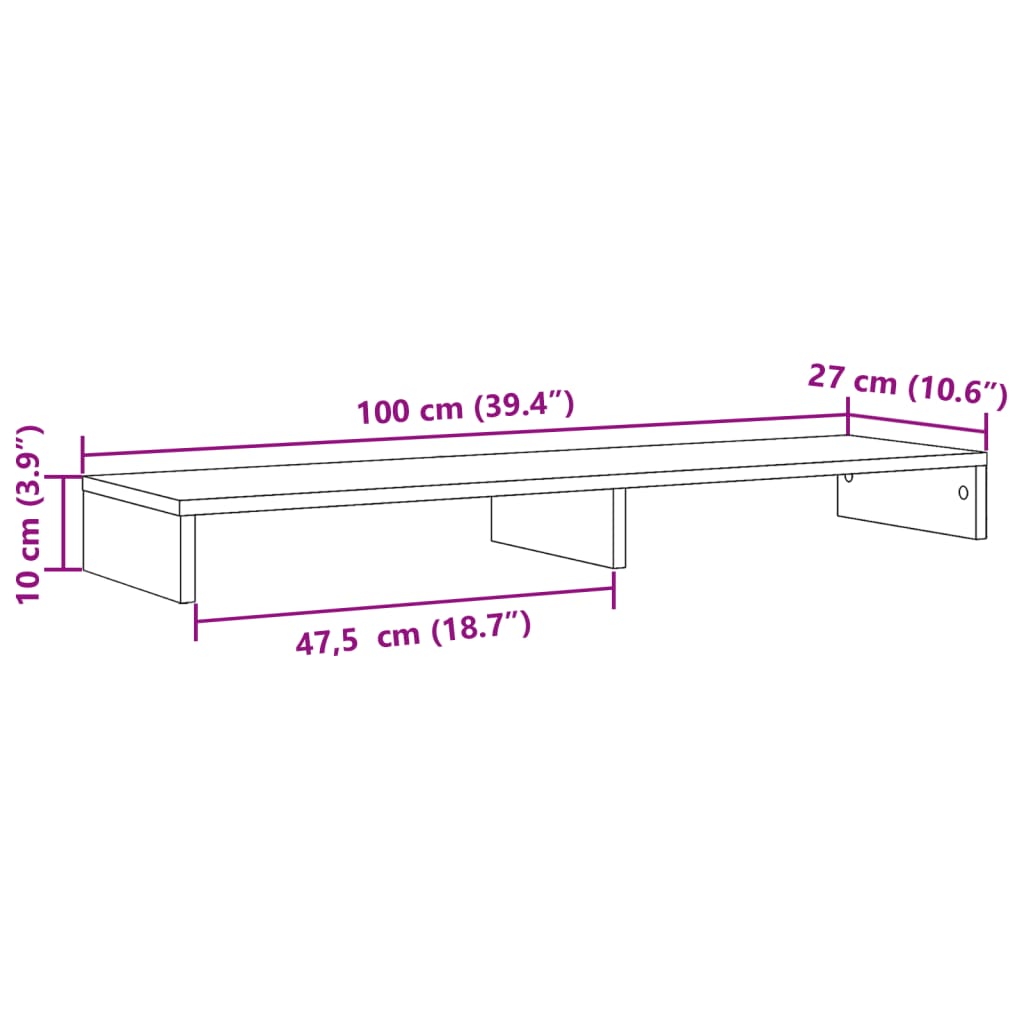 Βάση Οθονών Λευκή 100x27x10 εκ. από Επεξ. Ξύλο - Pakobazaar