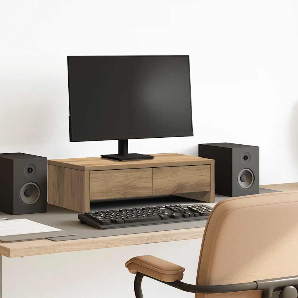 Βάση Οθόνης με Συρτάρια Αρτισιανή Δρυς 50x27x15 εκ Επεξεργ Ξύλο - Pakobazaar