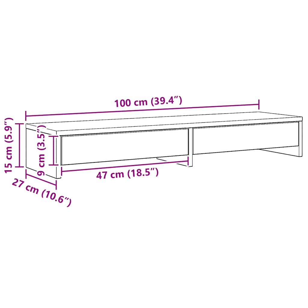 Βάση Οθόνης με Συρτάρια Αρτισιανή Δρυς 100x27x15εκ Επεξεργ Ξύλο - Pakobazaar