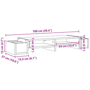 Βάση Οθόνης με Αποθ. Γκρι Σκυρ. 100x27x15 εκ. Επεξεργ. Ξύλο