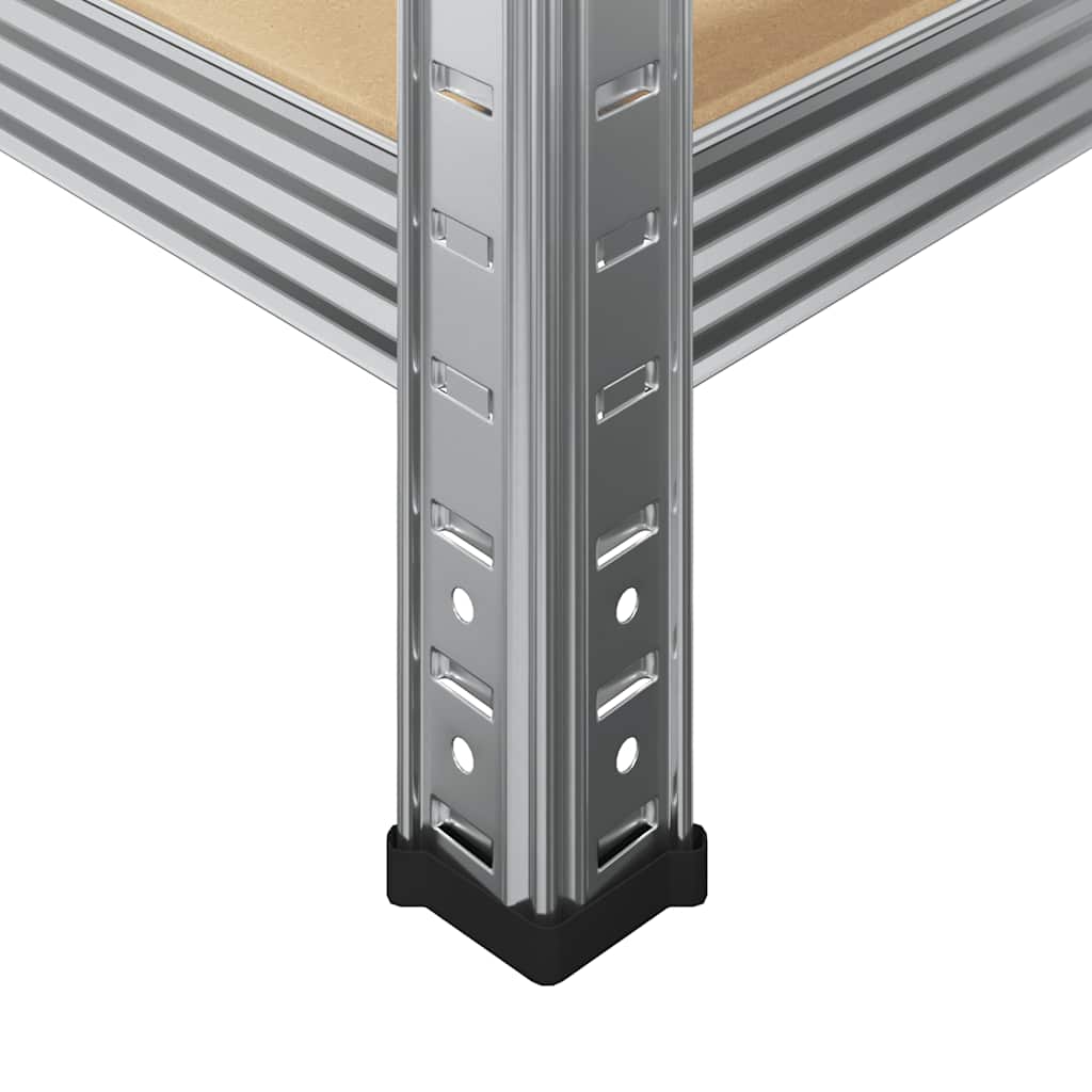 Ραφιέρα 5 Επιπέδων Ασημί από Ατσάλι & Επεξεργασμένο Ξύλο