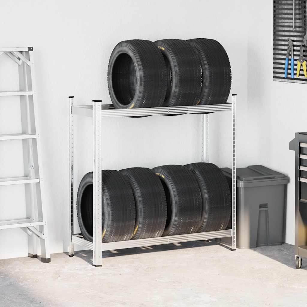 Ράφι ελαστικών 2 επιπέδων Ασημί 110x40x109 cm Ατσάλι