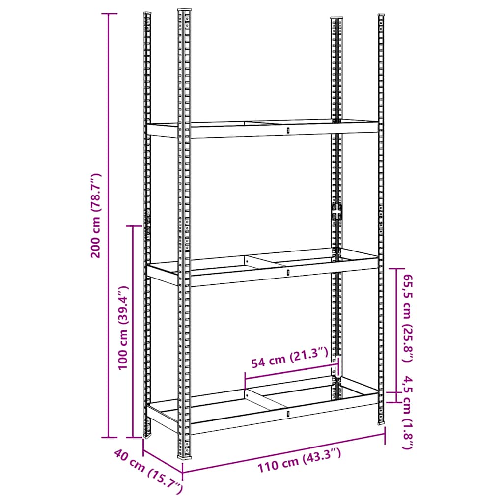 Ράφι ελαστικών 3 επιπέδων Ασημί 110x40x200 cm Ατσάλι