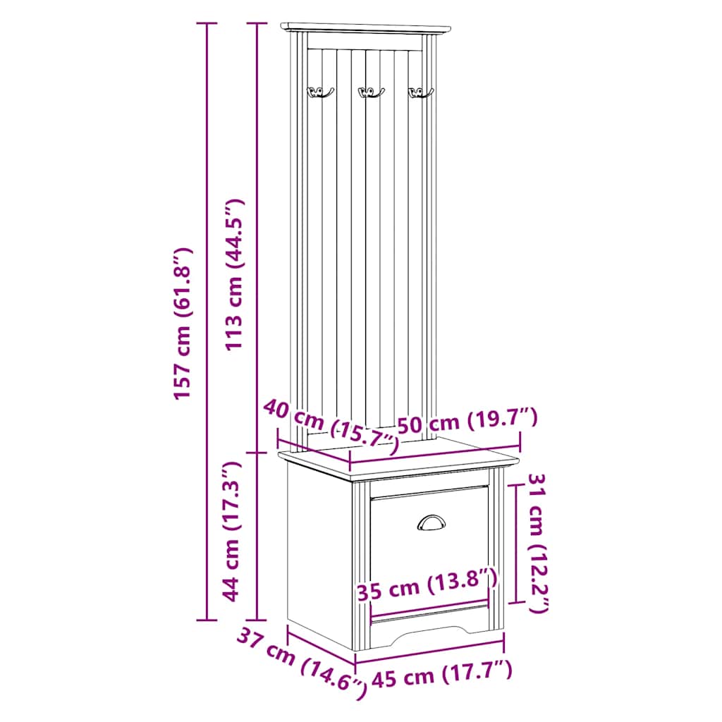 Ντουλάπι διαδρόμου με γάντζους "BODO" Λευκό 50x40x157 cm