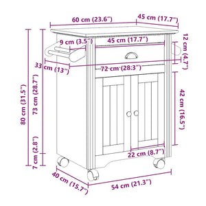 Καροτσάκι κουζίνας BODO Λευκό και καφέ 72x45x80 cm - Pakobazaar