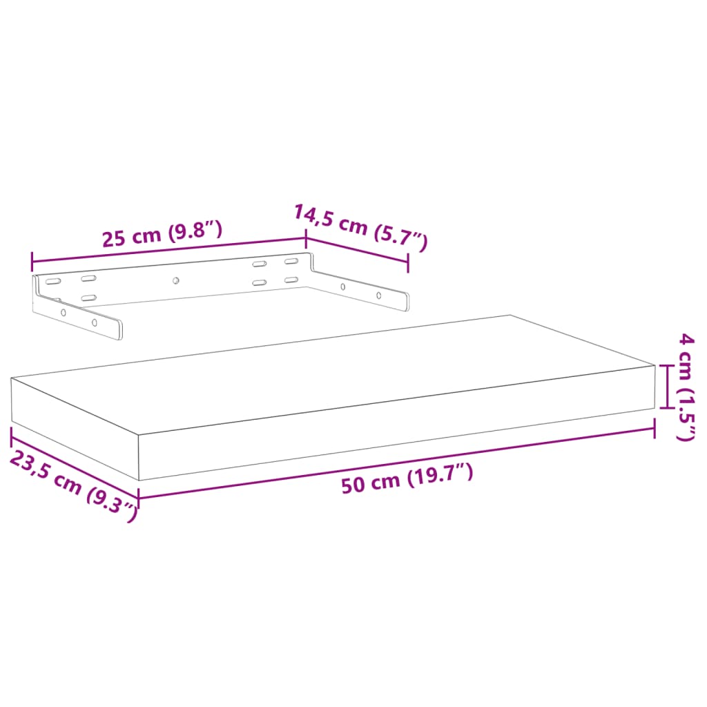 Ράφια Τοίχου 4 τεμ. 50x23,5x4 εκ. Επεξεργασμένο Ξύλο - Pakobazaar
