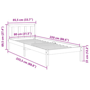 Πλαίσιο Κρεβατιού Μακρύ Χωρίς Στρώμα 80x220 εκ Μασίφ Πεύκο - Pakobazaar