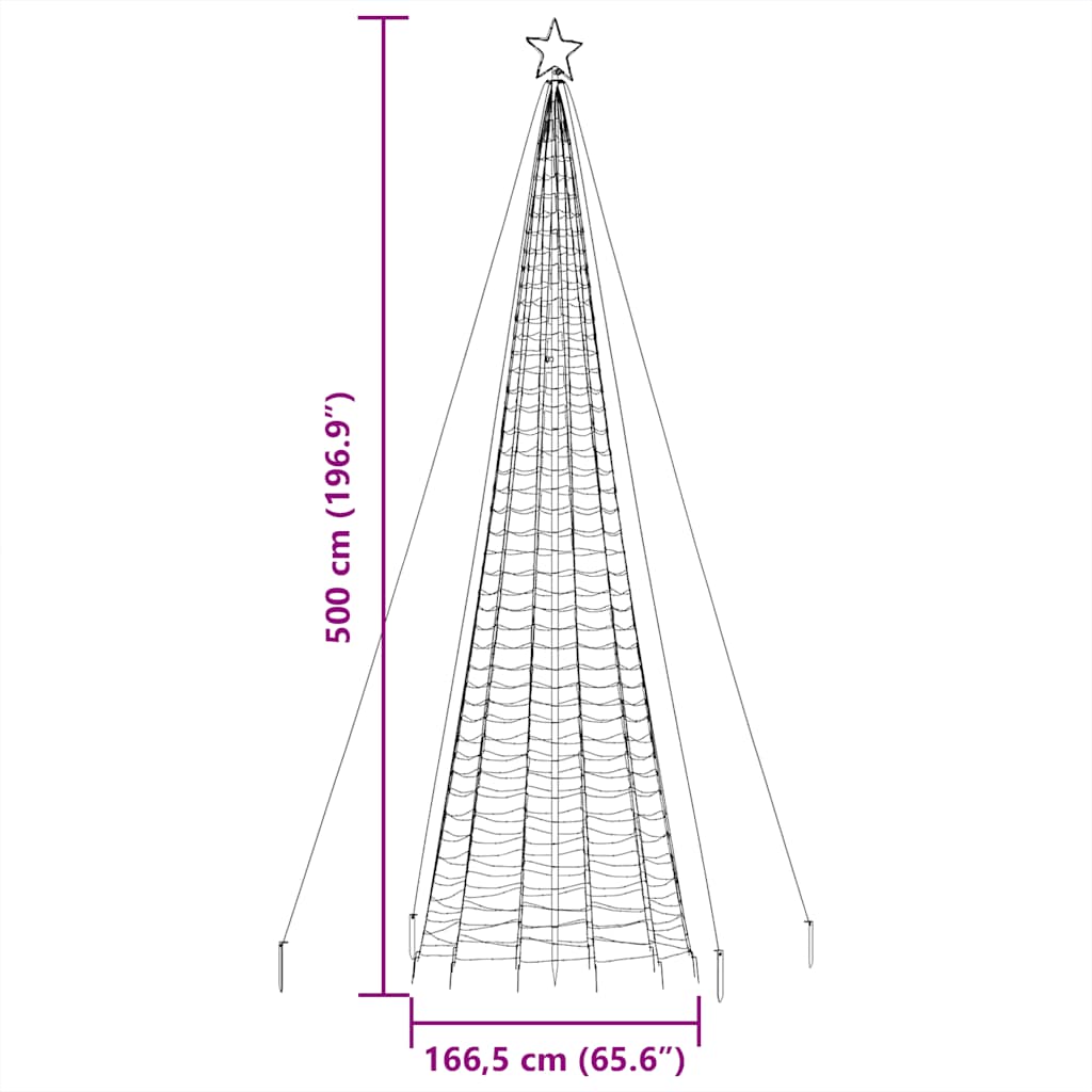 Χριστουγεννιάτικο δέντρο LED με καρφιά 1534 LED πολύχρωμα 500cm
