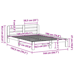 Σκελετός Κρεβατιού Χωρίς Στρώμα Καφέ 140x190 Μασίφ Ξύλο Πεύκου - Pakobazaar
