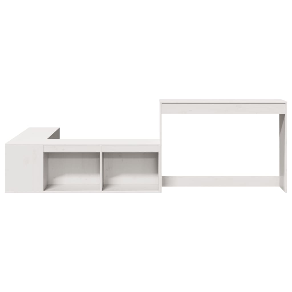 Κομοδίνο με Γραφείο Λευκό 232 x 122 x 75 εκ. από Μασίφ Ξύλο Πεύκου