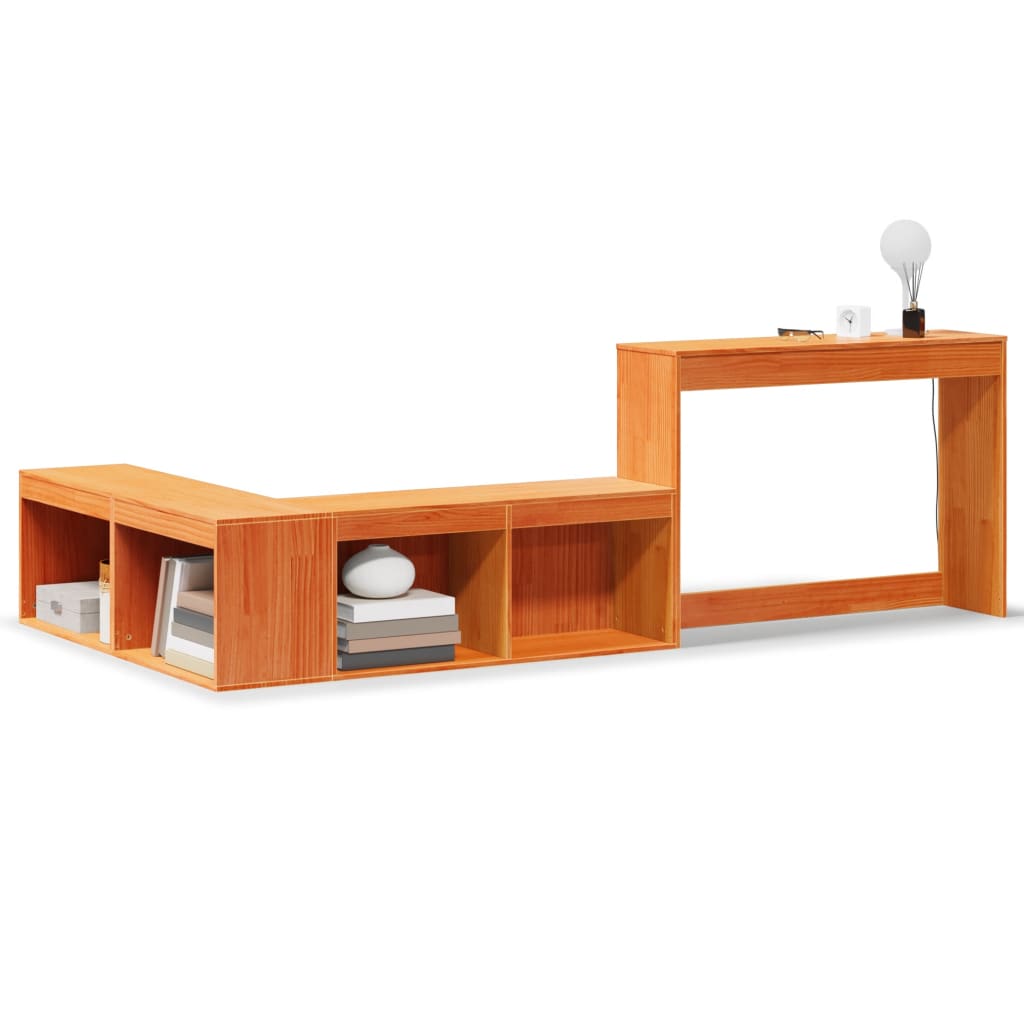 Κομοδίνο με Γραφείο Καφέ Κεριού 232x122x75 εκ Μασίφ Ξύλο Πεύκου