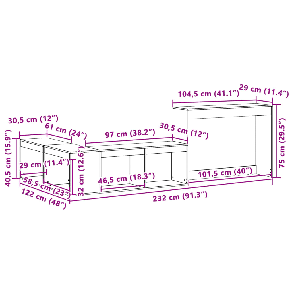 Κομοδίνο με Γραφείο Καφέ Κεριού 232x122x75 εκ Μασίφ Ξύλο Πεύκου