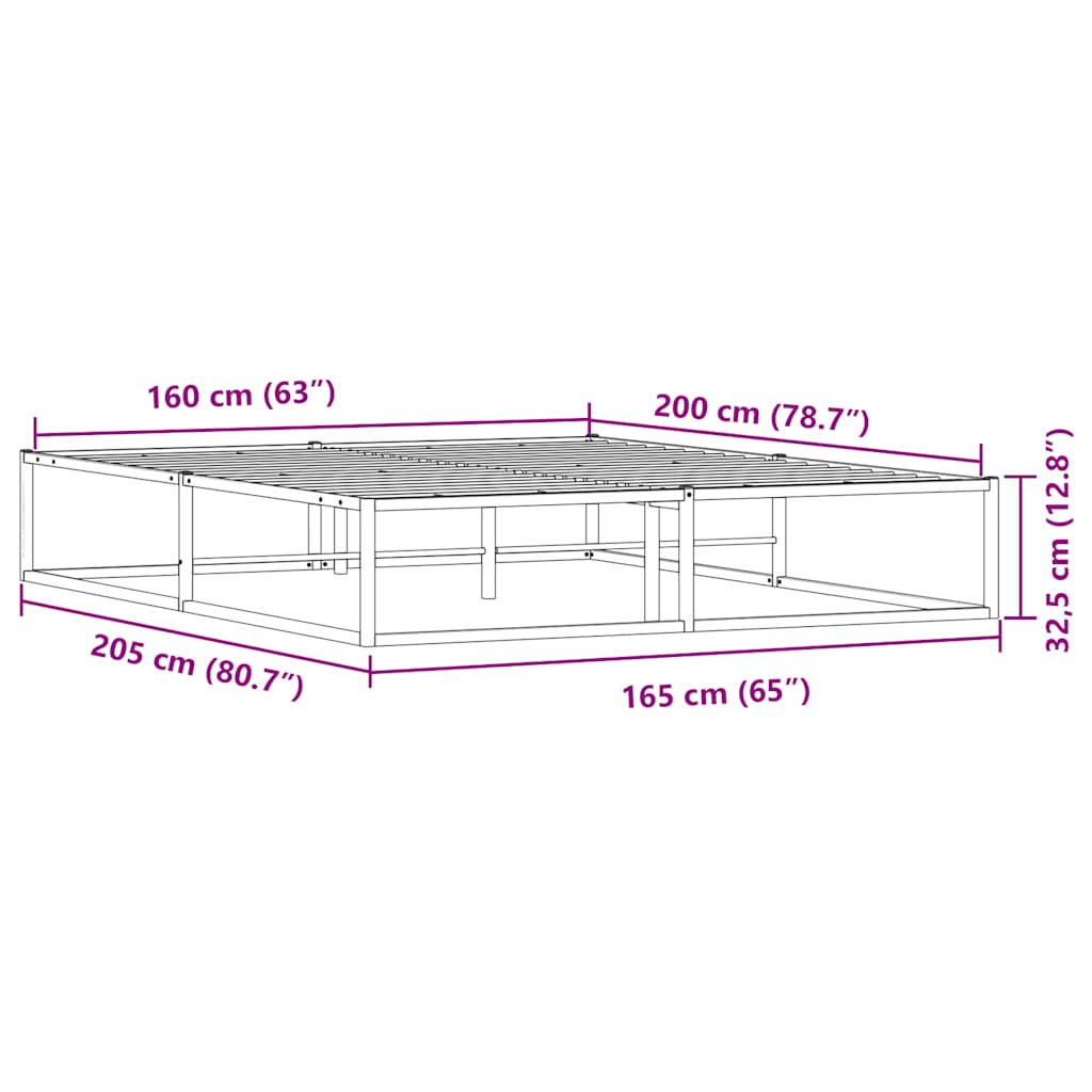 Πλαίσιο κρεβατιού χωρίς στρώμα Λευκό 160x200 cm Μεταλλικό - Pakobazaar