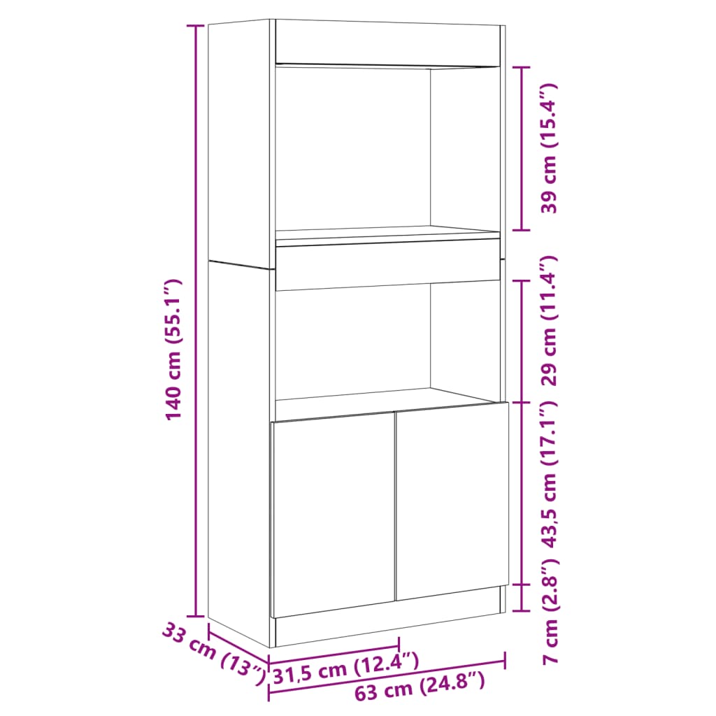 Ντουλάπι Γκρι Sonoma 63x33x140 εκ. από Επεξεργασμένο Ξύλο - Pakobazaar