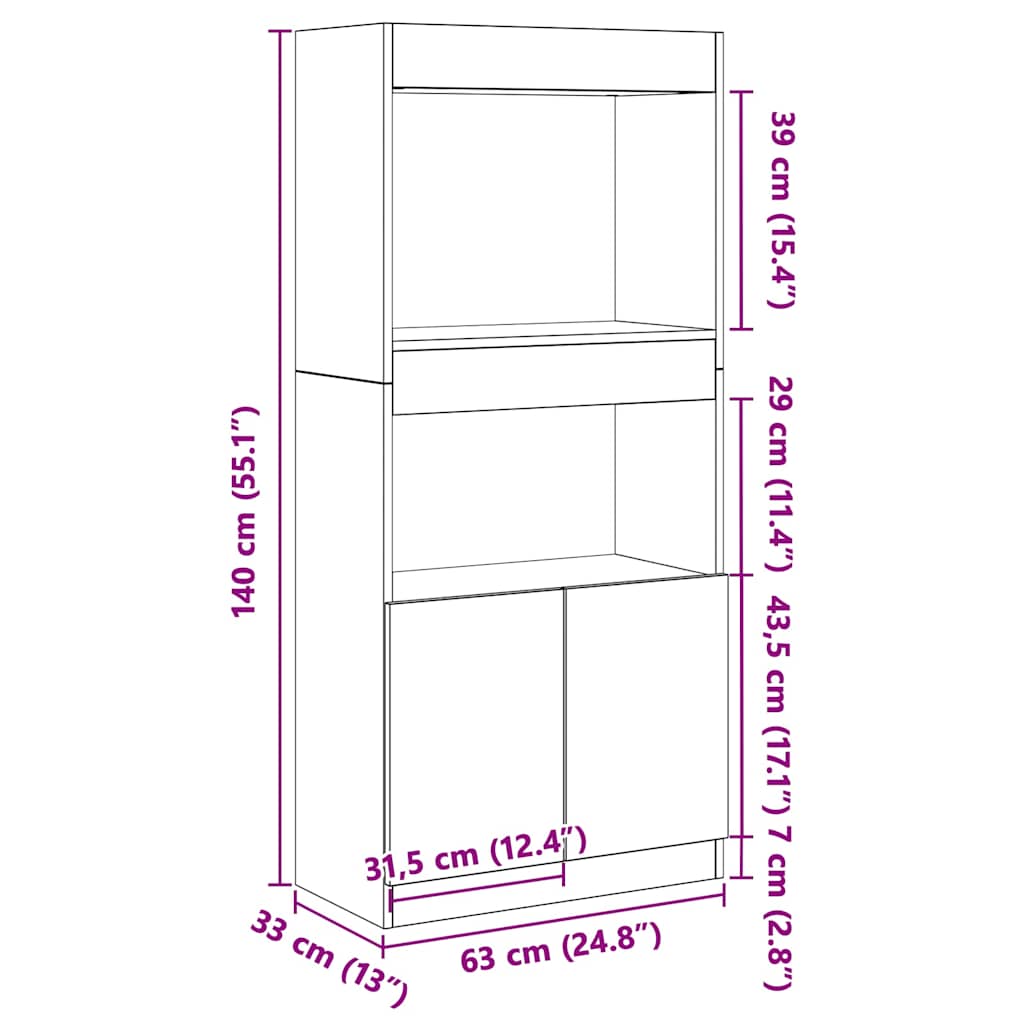 Ντουλάπι Αρτισιανή Δρυς 63x33x140 εκ. από Επεξεργασμένο Ξύλο
