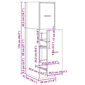 Συρταριέρα Γενικής Χρήσης Γκρι Sonoma 30x41x118 εκ. Επεξ. Ξύλο