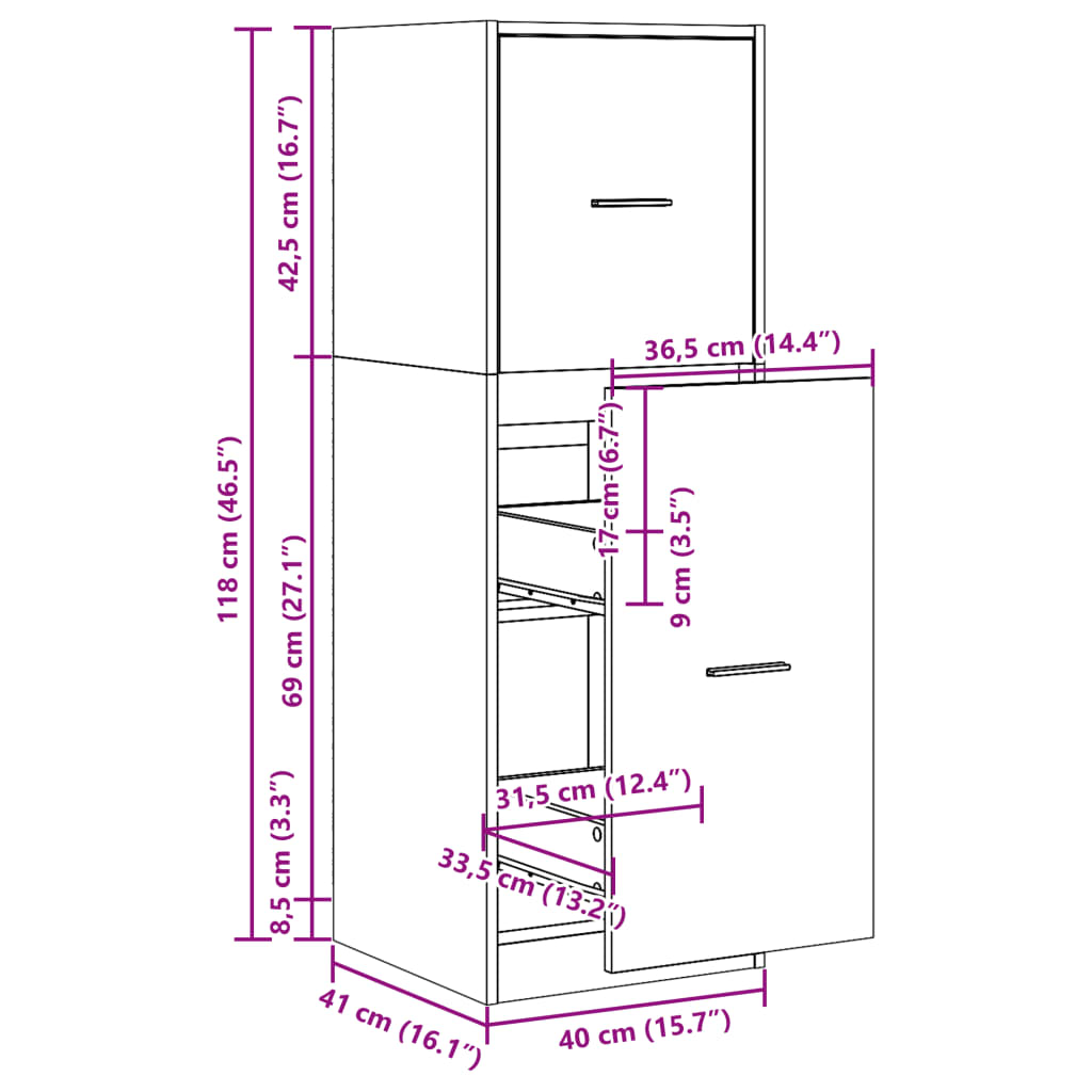Συρταριέρα Γενικής Χρήσης Γκρι Sonoma 40x41x118 εκ. Επεξ. Ξύλο
