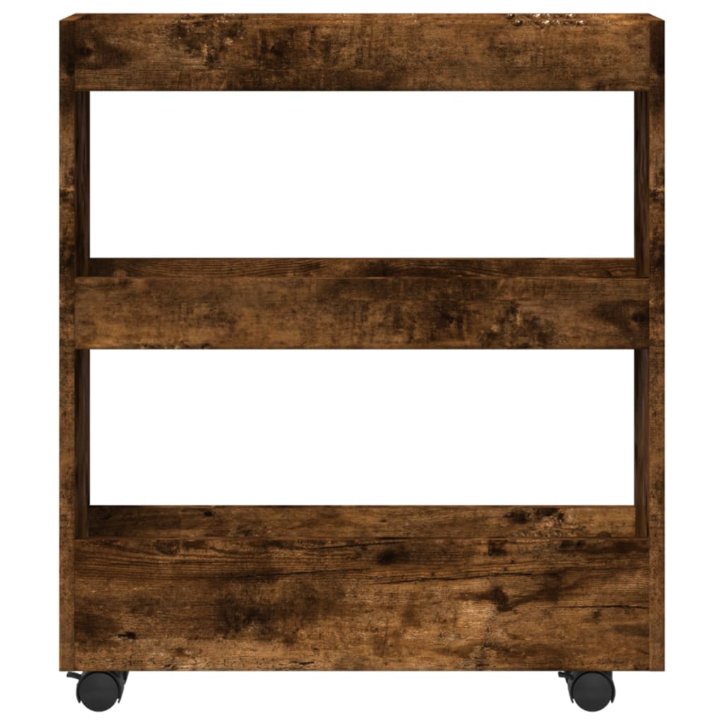 Τρόλεϊ Αποθήκευσης Στενό 3 Επιπέδων Καπνιστή Δρυς Επεξ. Ξύλο - Pakobazaar