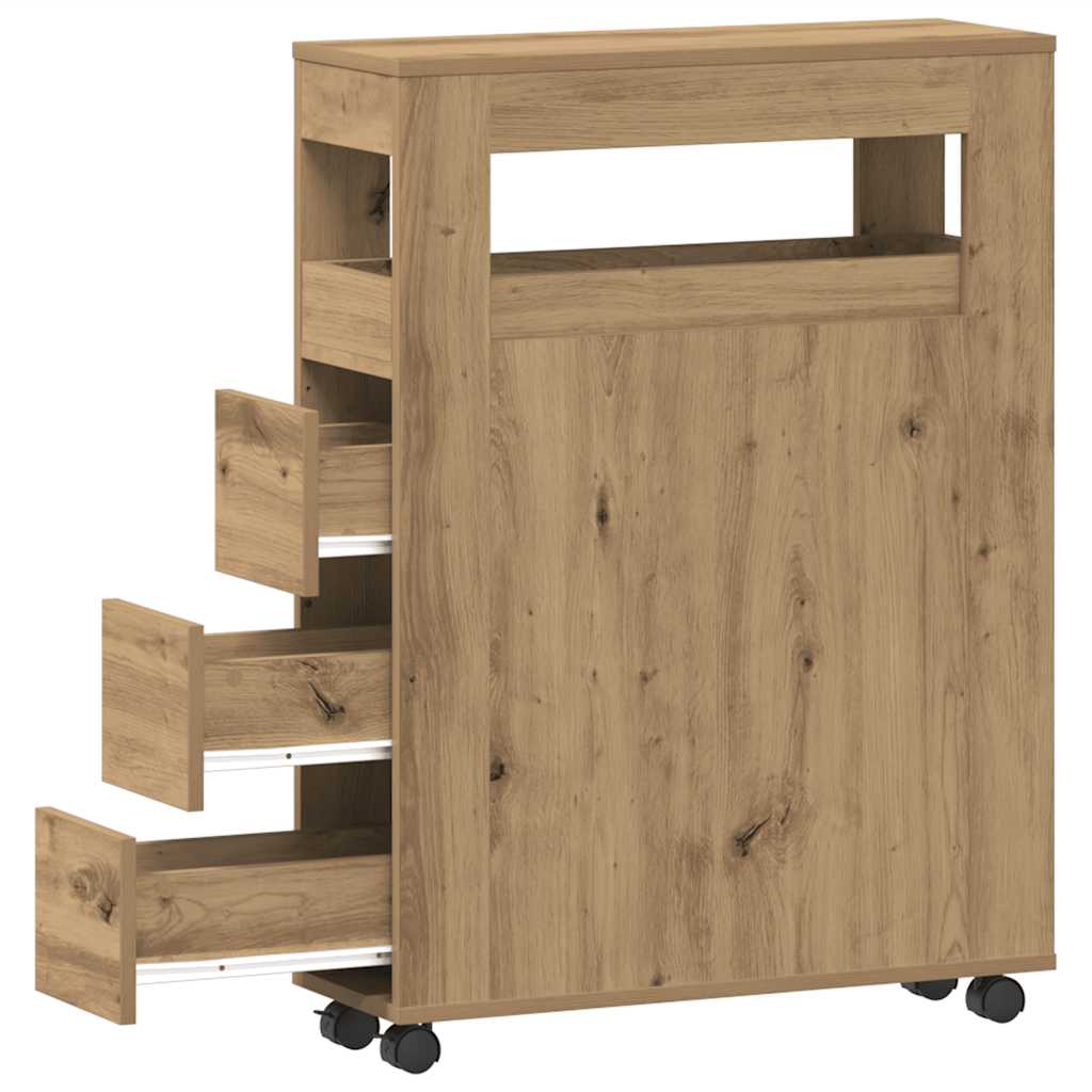 Ντουλάπι Μπάνιου Στενό με Ροδάκια Αρτισιανή Δρυς Επεξ. Ξύλο