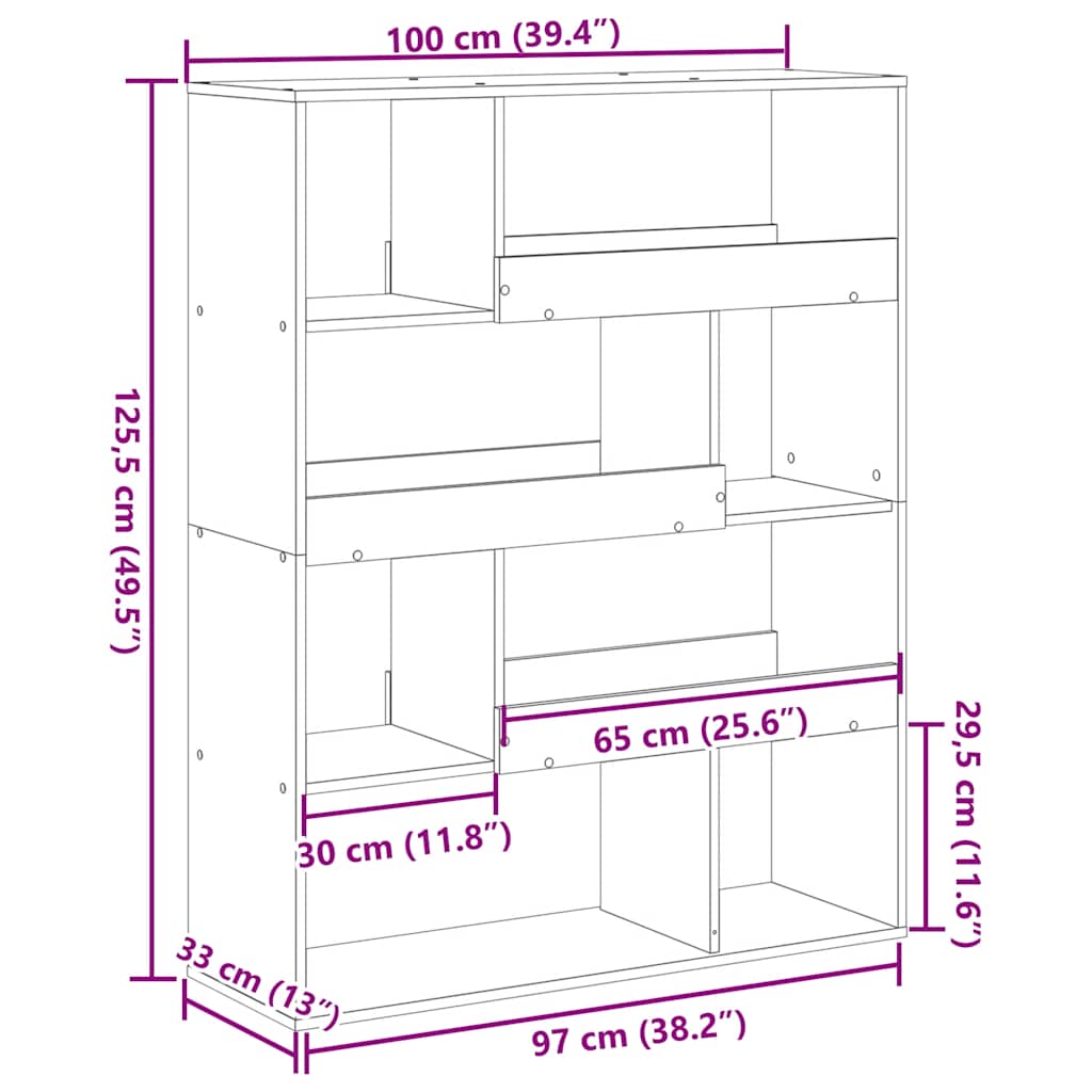 Βιβλιοθήκη Γκρι Σκυροδέματος 100x33x125,5 εκ. Επεξεργ. Ξύλο