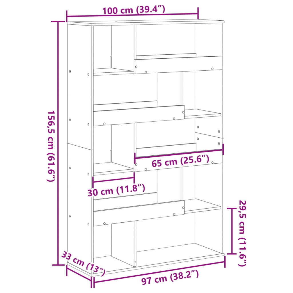 Βιβλιοθήκη Μαύρη 100x33x156,5 εκ. από Επεξεργασμένο Ξύλο