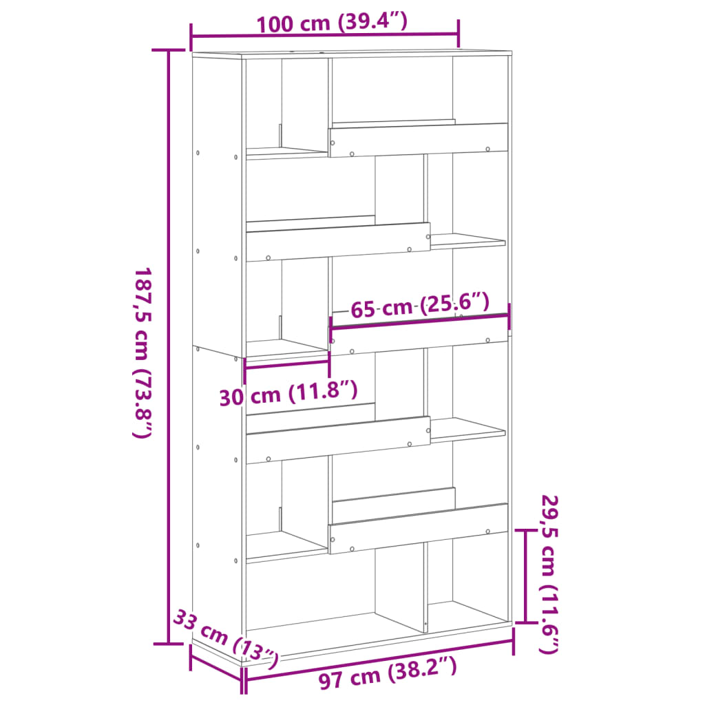 Βιβλιοθήκη Καπνιστή Δρυς 100x33x187,5εκ. από Επεξεργασμένο Ξύλο - Pakobazaar