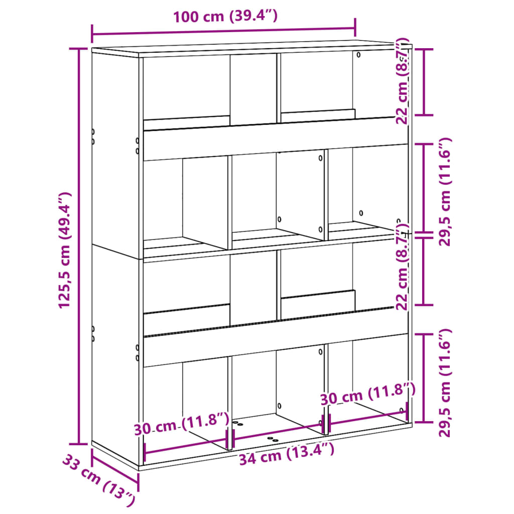 Βιβλιοθήκη Γκρι Σκυροδέματος 100x33x125,5 εκ. Επεξεργ. Ξύλο - Pakobazaar
